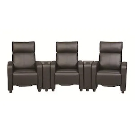 Contemporary Five Piece Reclining Home Theater Seating with Console Tables